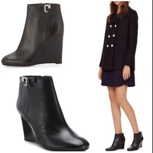Tory Burch Women's Lowell Black Leather Wedge Booties Size 9